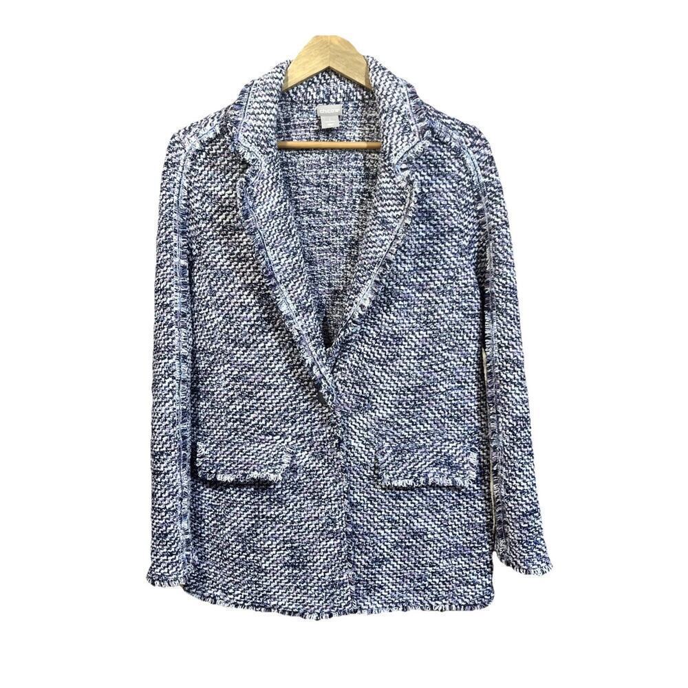 Chico's Textured Knit Blazer Jacket Stretch Purple Size 1 8 10 Career Preppy
